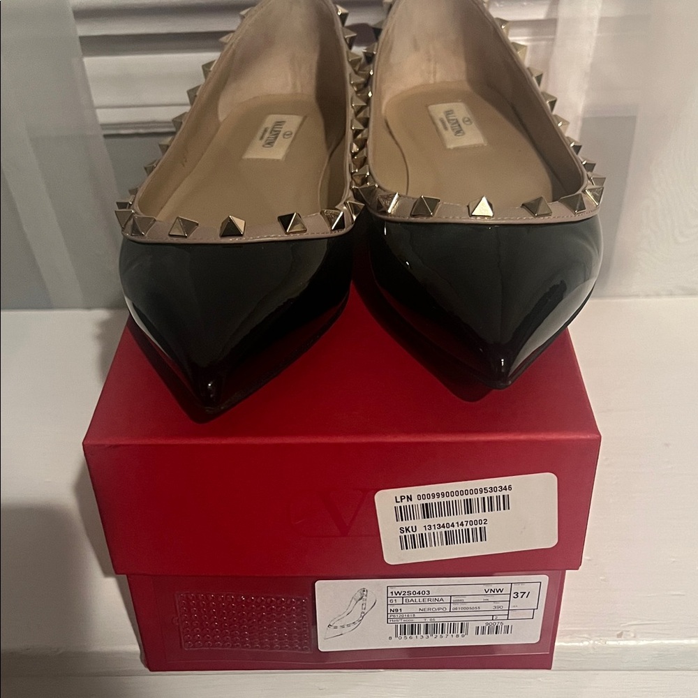Valentino Black Patent Studded Flats